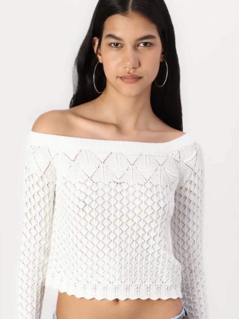 Hollister White Off Shoulder Sweater Size S Soft Girl Cozy Top NWOT Cropped